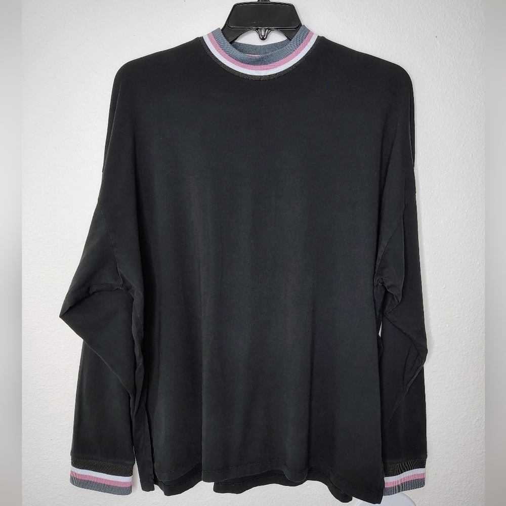 ASOS Black Cotton Long Sleeve Crew neck Shirt Sz Large